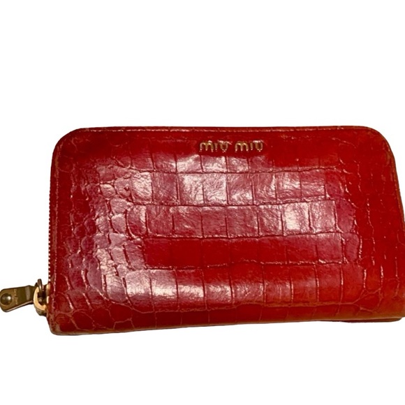 Miu Miu Handbags - Miu Miu Vernice Croc Embossed Red Zippy Wallet 100% Authentic Pre-owned